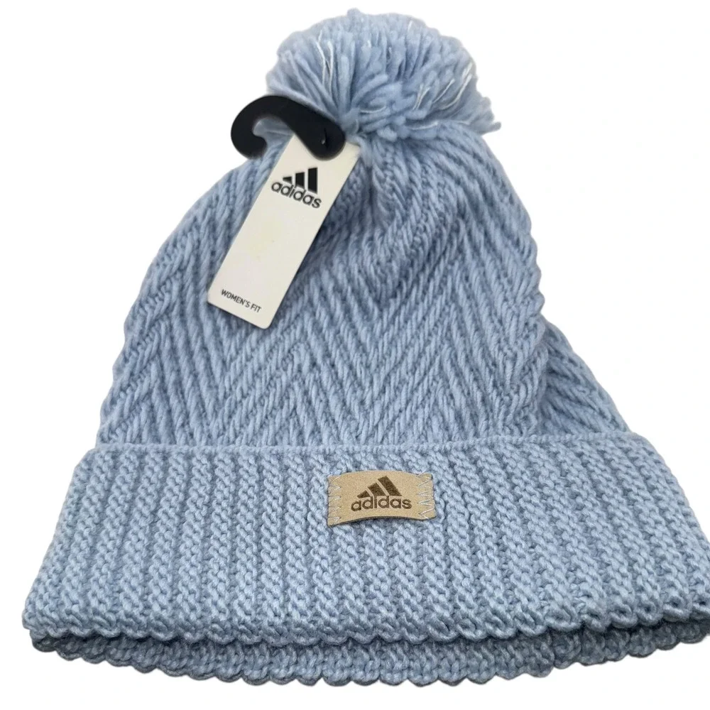 Adidas Womens Beanie Twilight Ballie Pom Cap Hat Wonder Blue Winter NWT